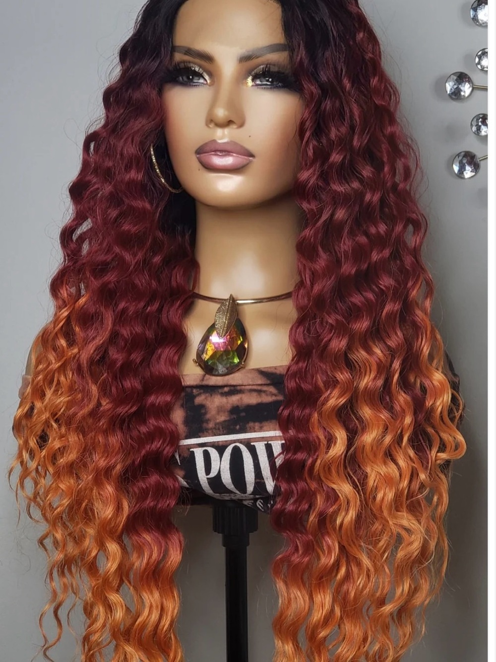 Deep Burgundy to Copper Ombre Long Wavy Women’s Wig